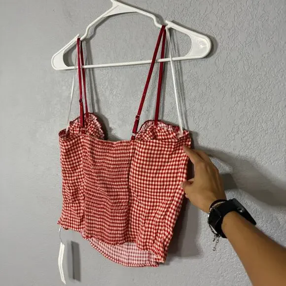 Red Gingham Spaghetti Strap Top - Picture 3 of 10